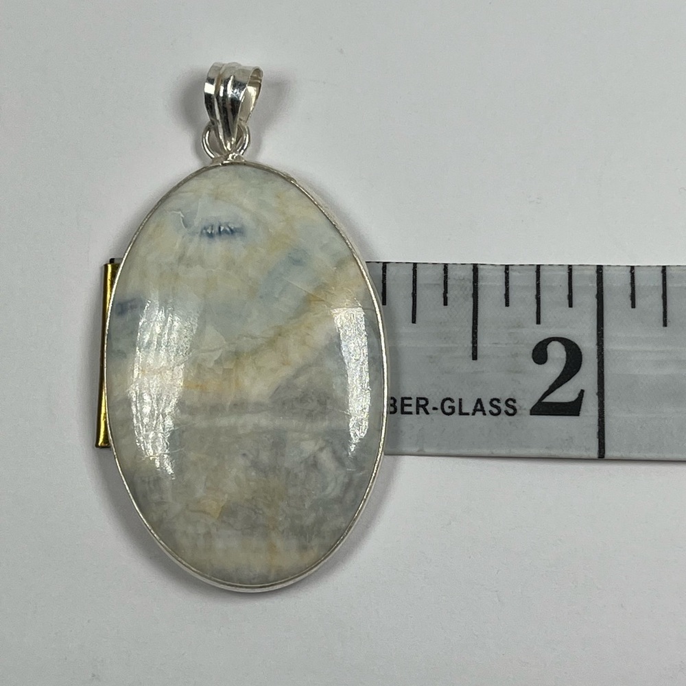 925 Sterling Silver Overlay Blue Rhodochrosite Gemstone Statement Pendant - Picture 5 of 8